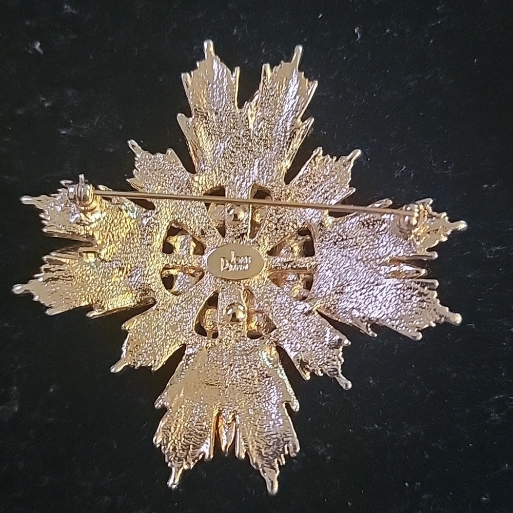 Rare Vintage Joan Rivers Amber Topaz Rhinestone Maltese Cross StarBurst Brooch - Picture 5 of 7